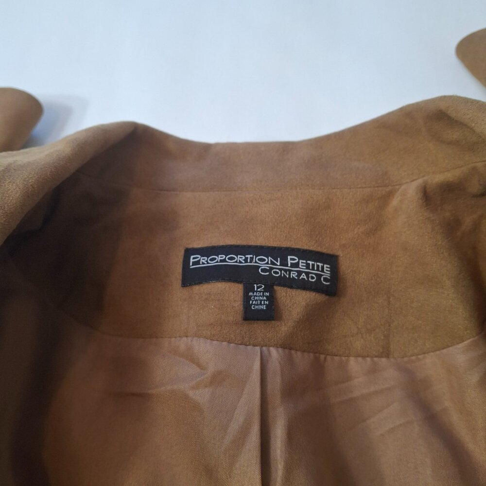 Conrad C Proportion Petite Womens Faux Suede Blazer Jacket Sz 12 Brown Coat Y2K - Picture 14 of 16